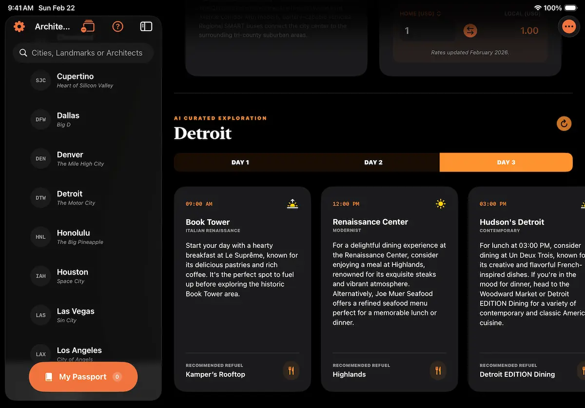 Stamped AI curated dark mode iPad view