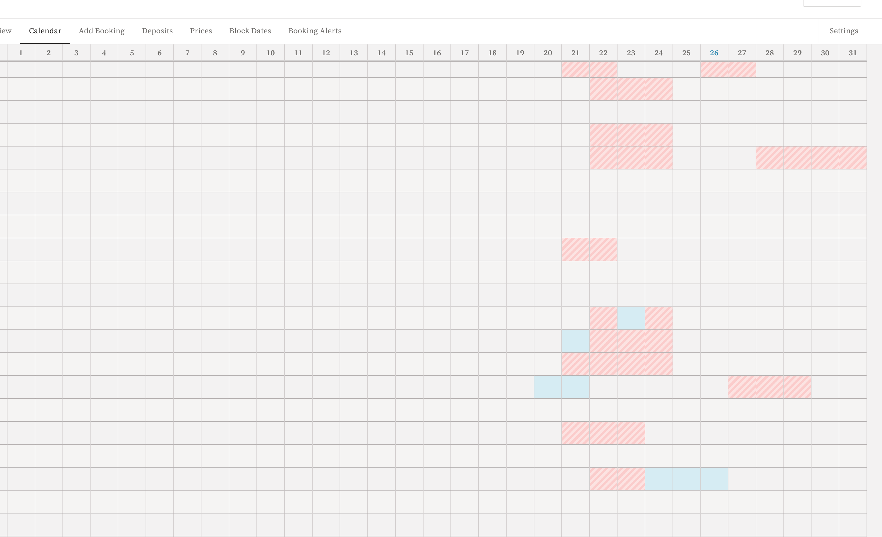 Calendar hover tooltip showing room name and date for any cell