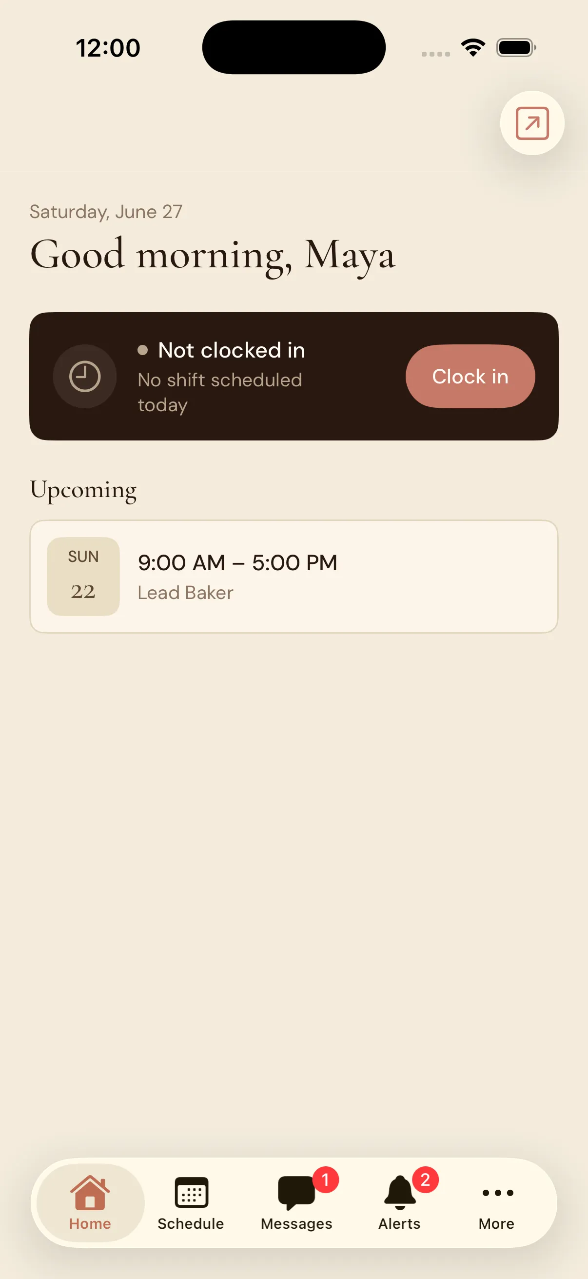 KnotEmployee employee home screen