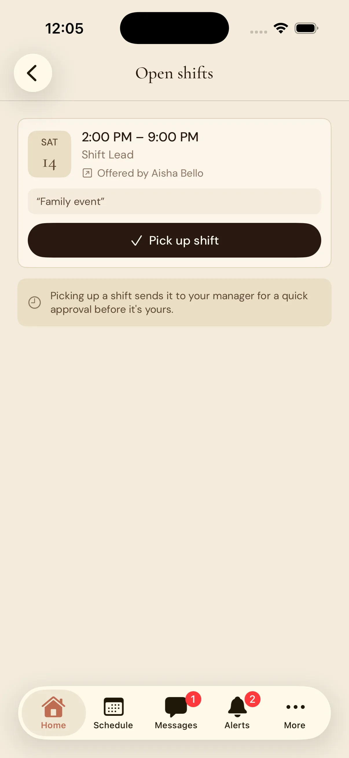 KnotEmployee open shifts screen