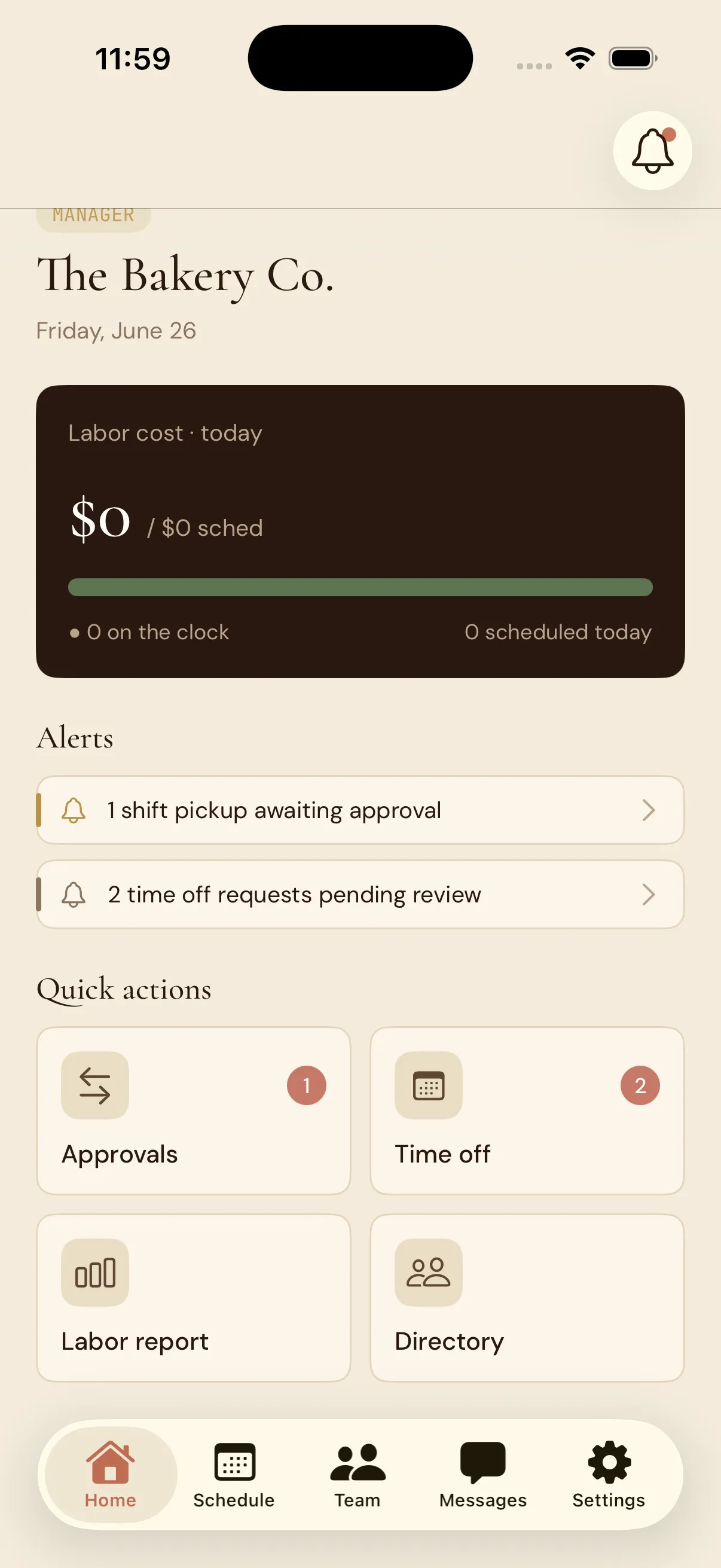 KnotEmployee manager home screen