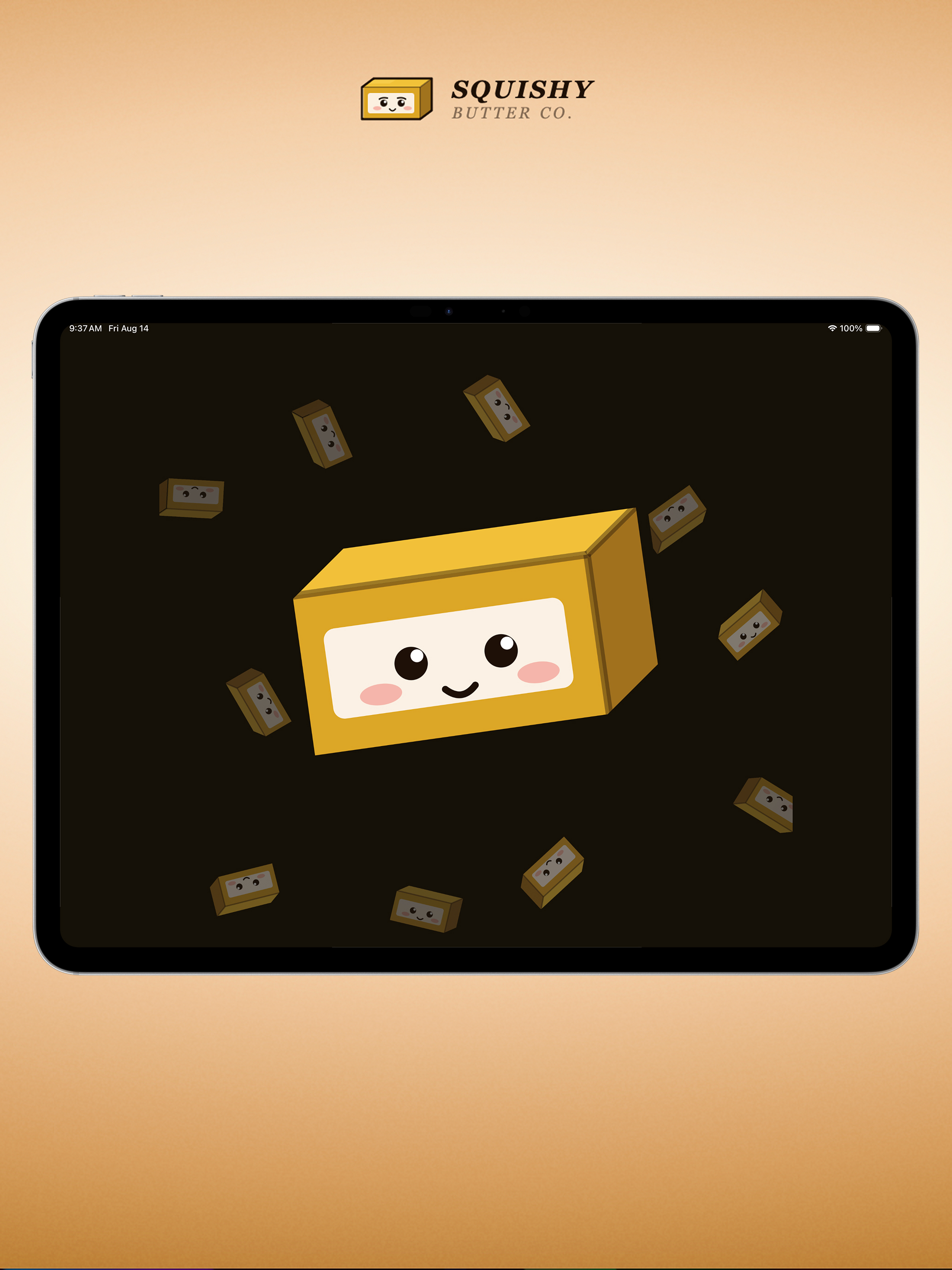 Squishy Butter on iPad - main squish screen with Classic Butter and mini butters floating around it