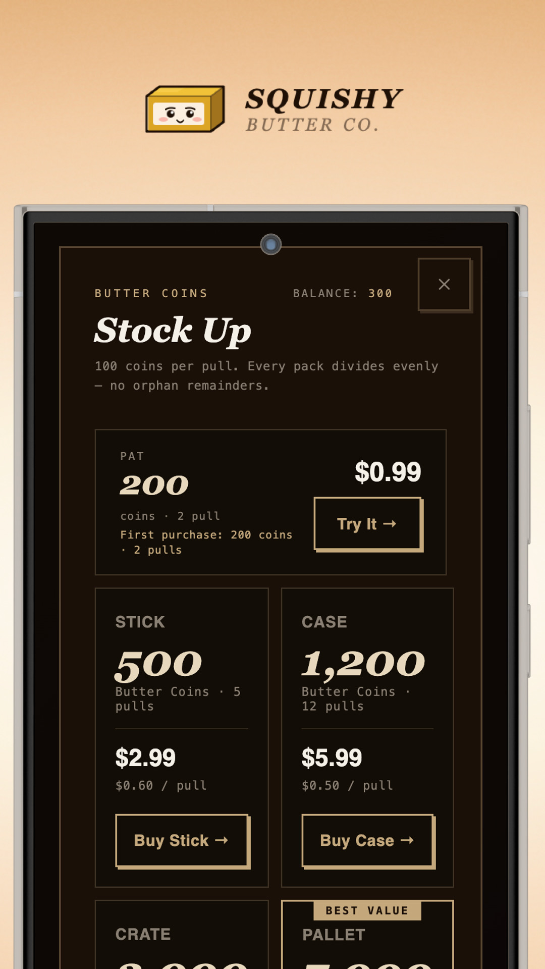 Android Stock Up - Stick, Case, Crate, and Pallet coin packages