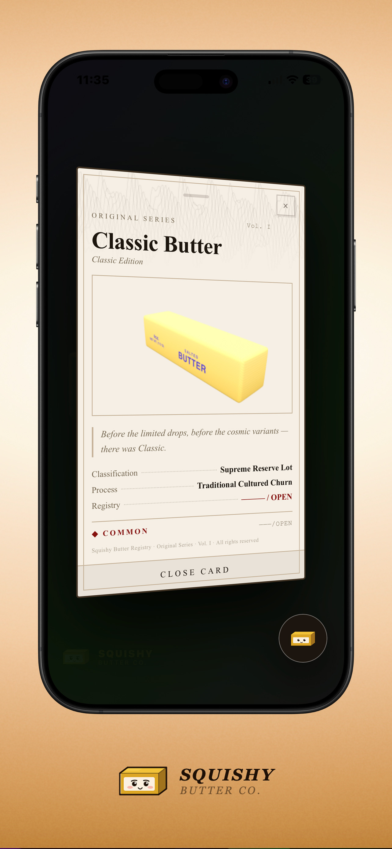 Classic Butter skin - trading card with rarity and serial number