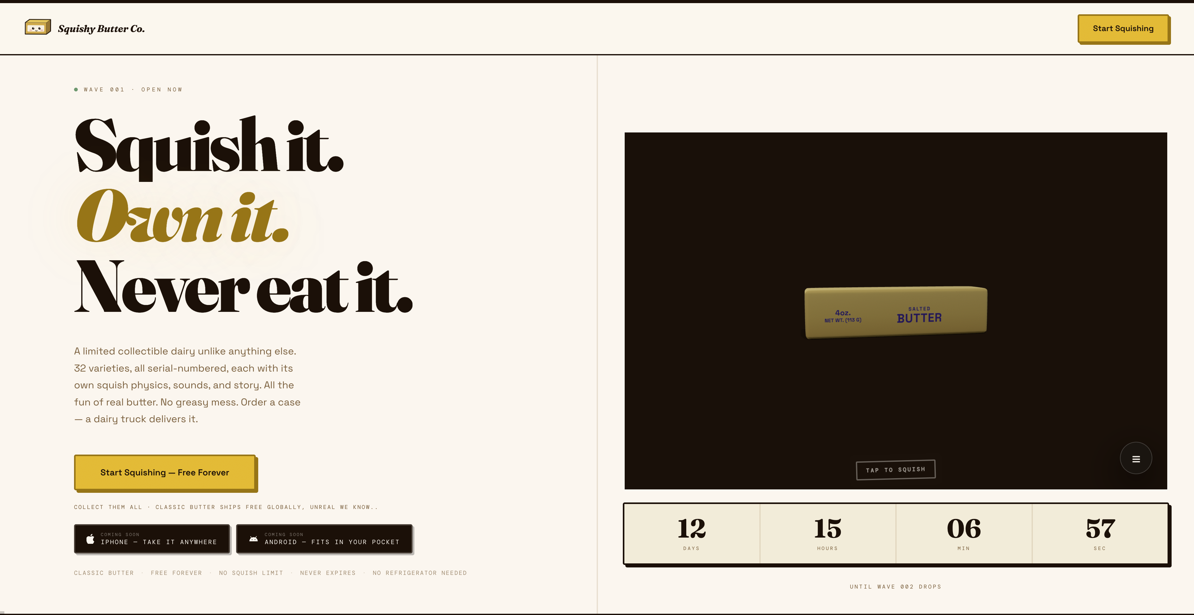 Squishy Butter landing page