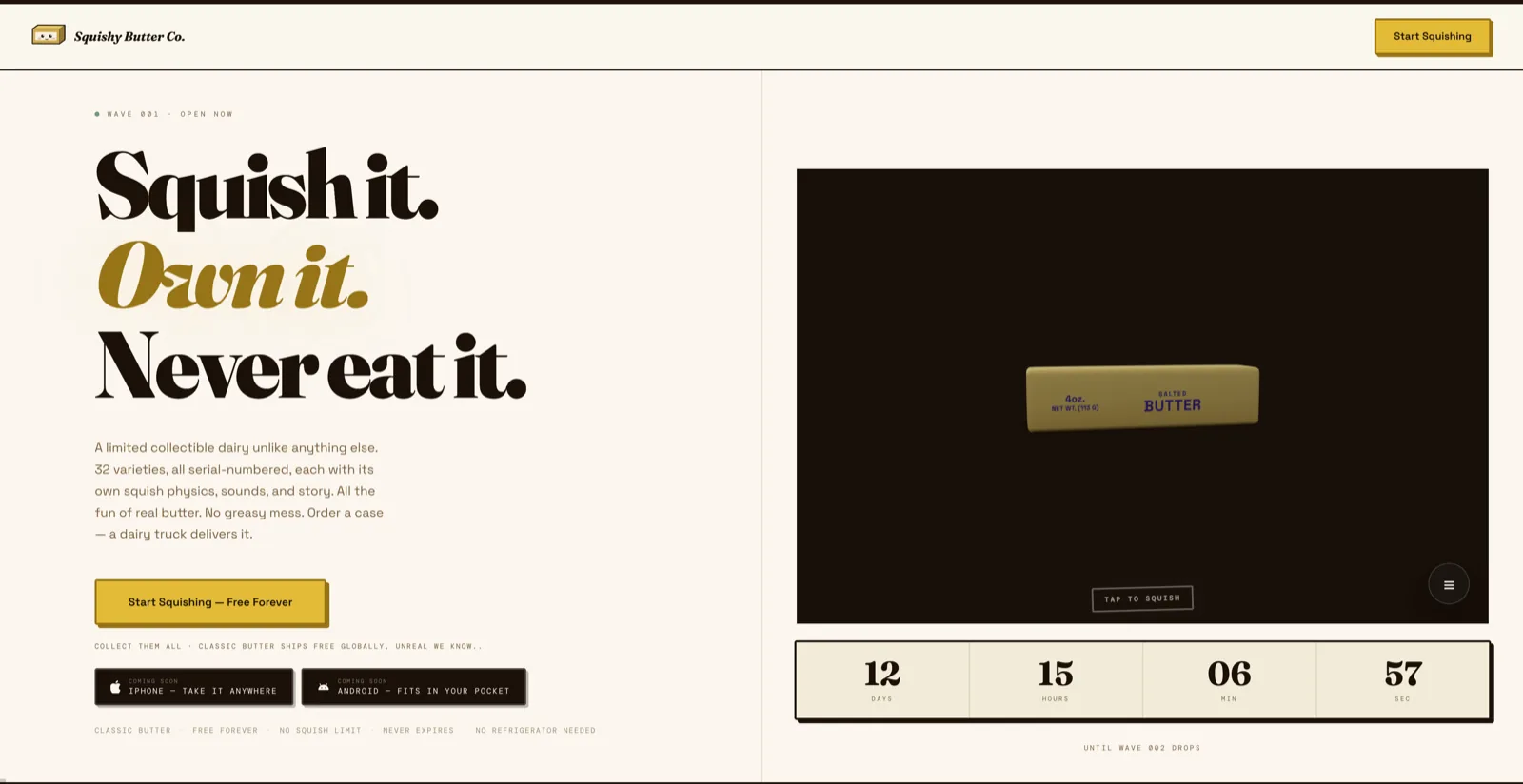 Squishy Butter landing page