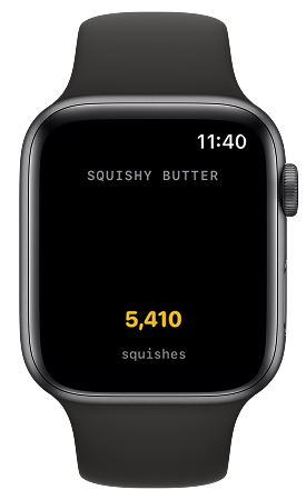 Squishy Butter Apple Watch app showing 5,410 squishes