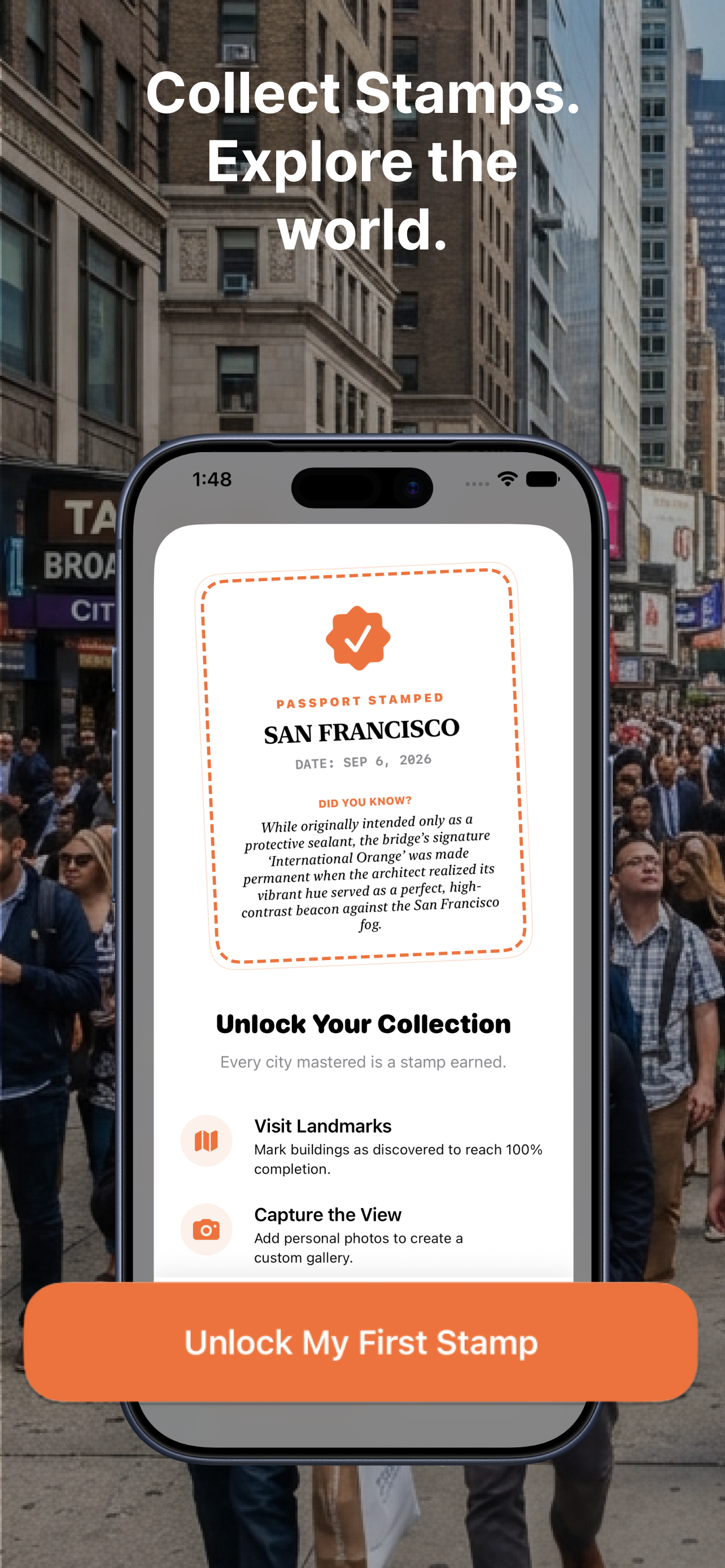 Stamped! onboarding — Collect Stamps, Explore the world