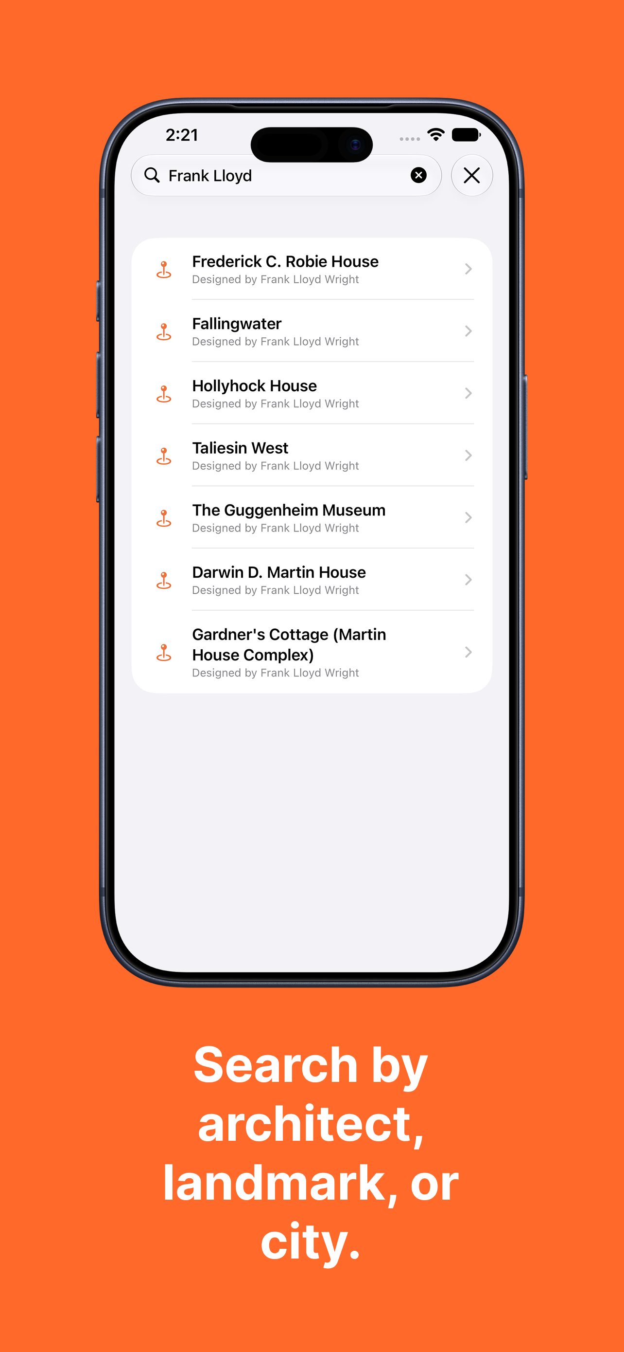 Search by architect — Frank Lloyd Wright results