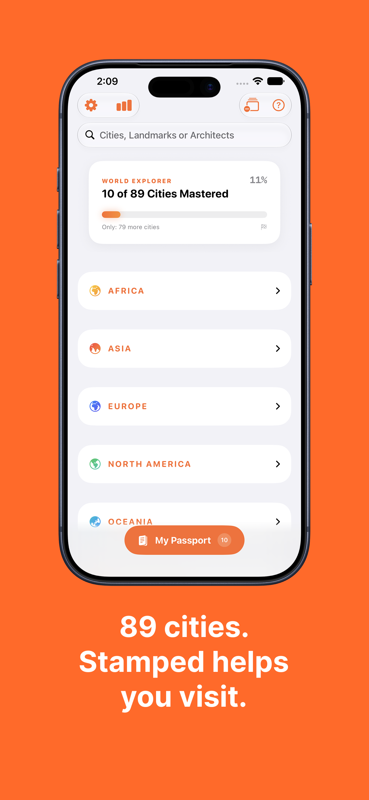 World explorer — 89 cities across continents