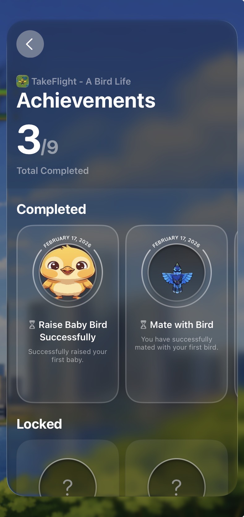 TakeFlight — Game Center achievements screen