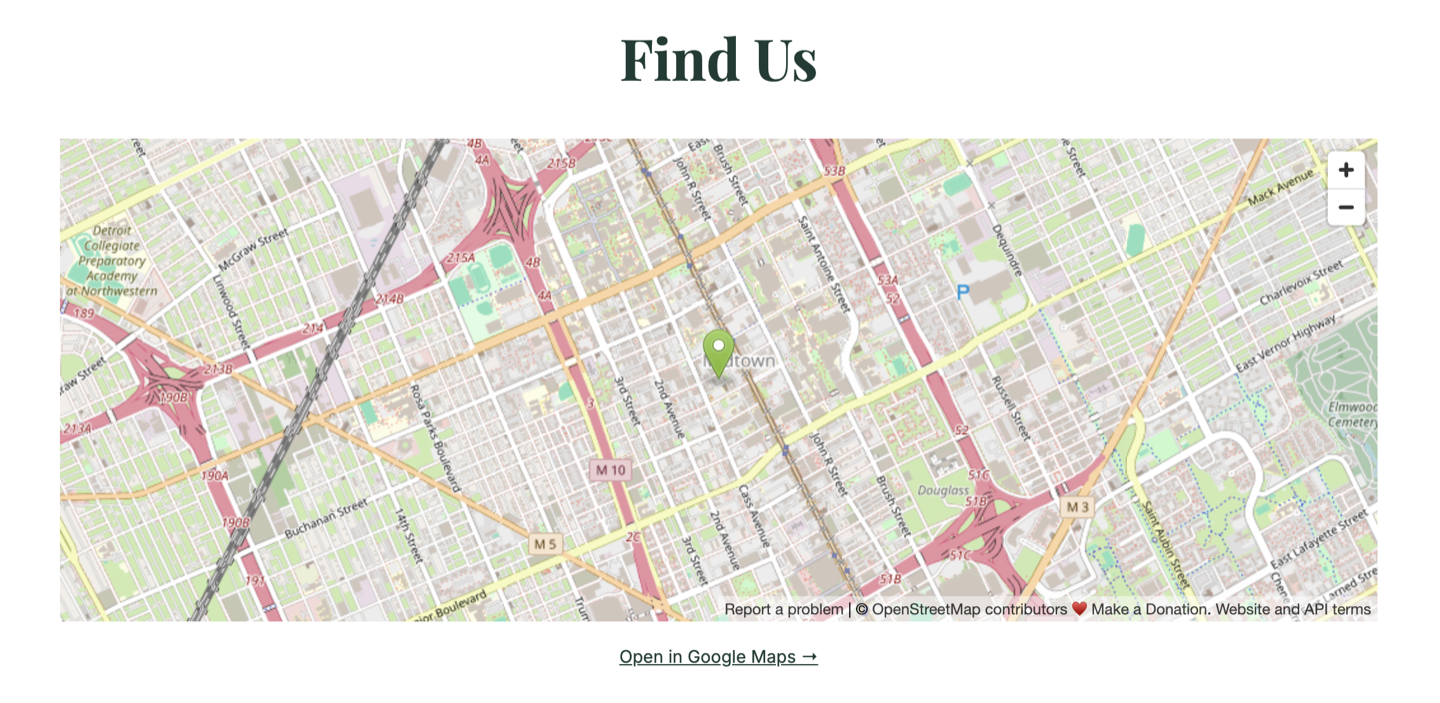 Find Us - embedded map with inn location