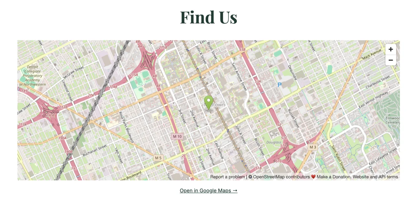 Find Us - embedded map with inn location