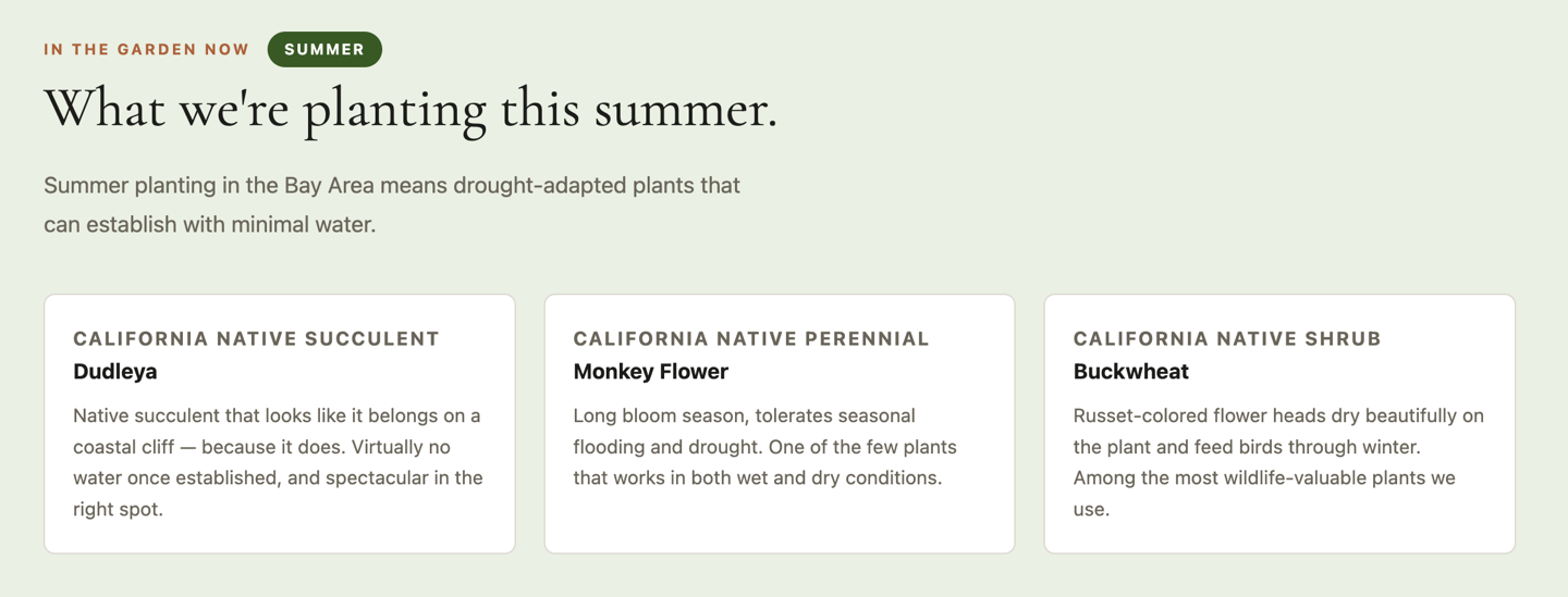 Seasonal planting section