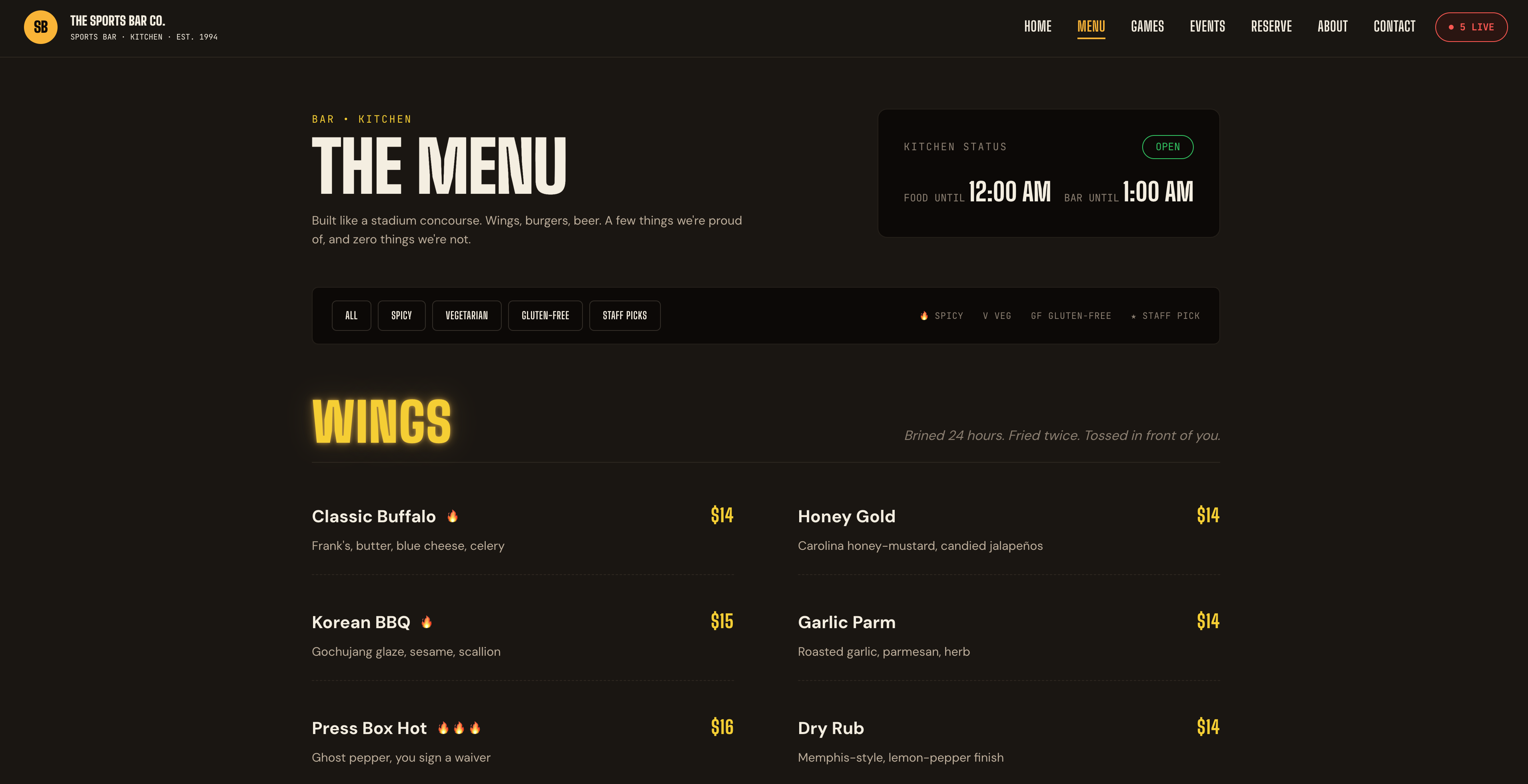 Menu page