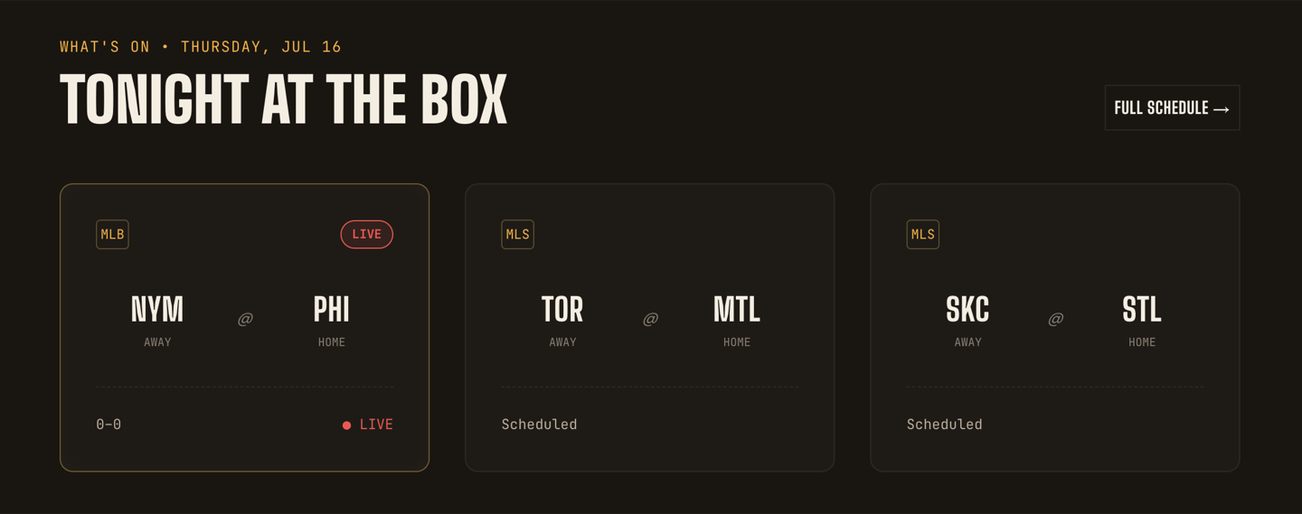 What's live today - homepage game board