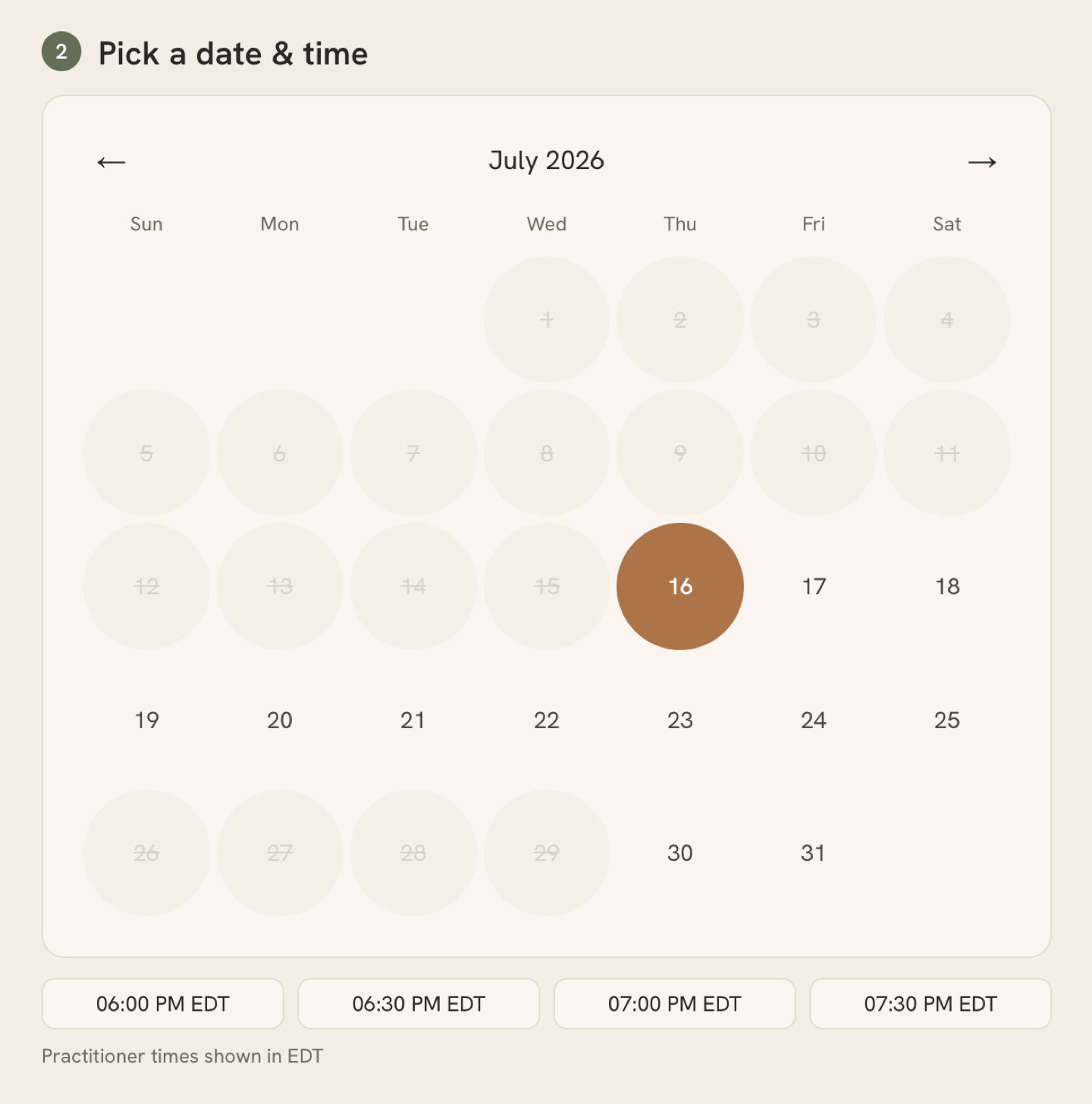 Booking scheduler showing live availability